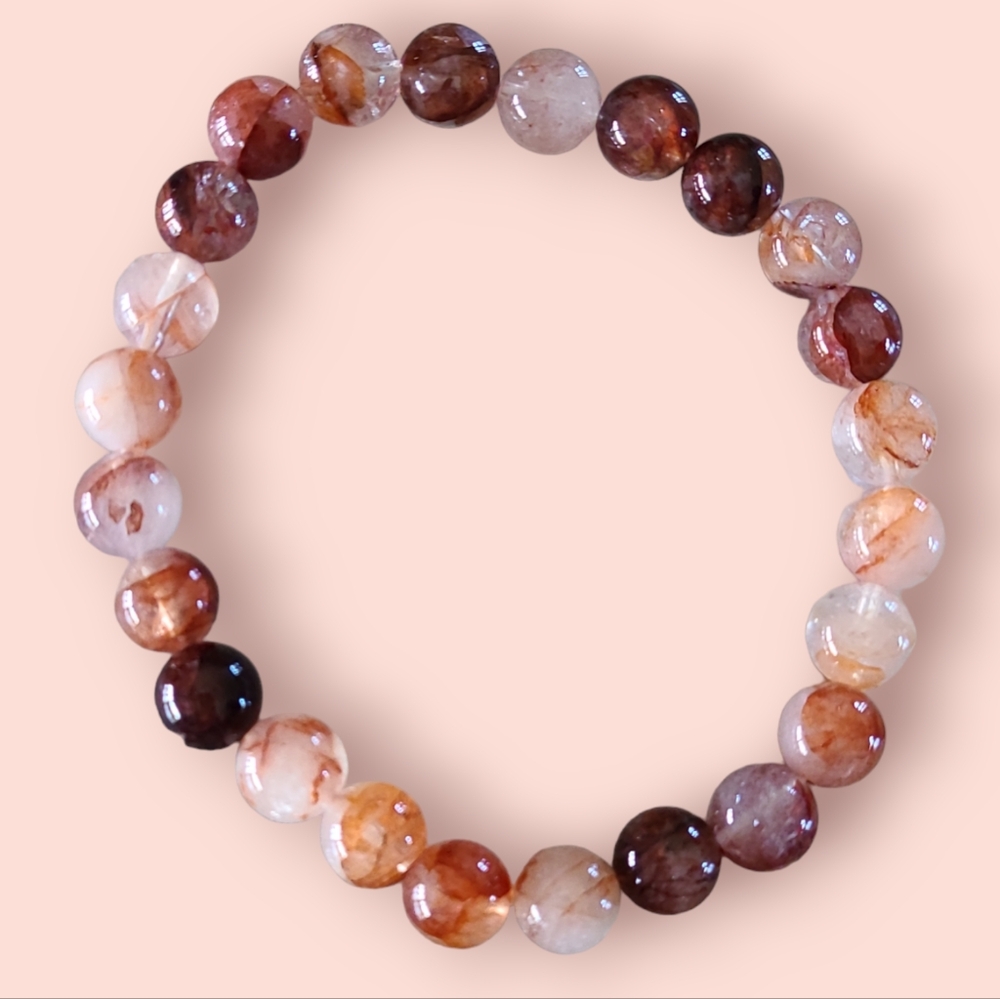 Hematite Quartz Gemstone Bracelet Brown/White